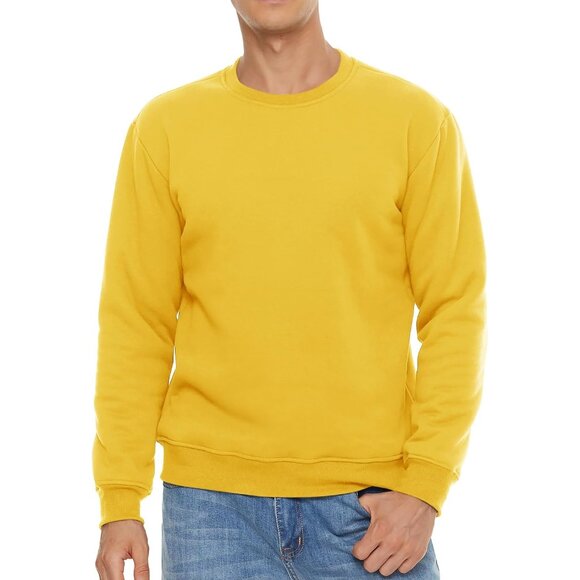 Mens Crewneck Sweatshirt Fleece Lined Warm Yellow Outdoor Long Sleeve Pullover - Picture 4 of 6